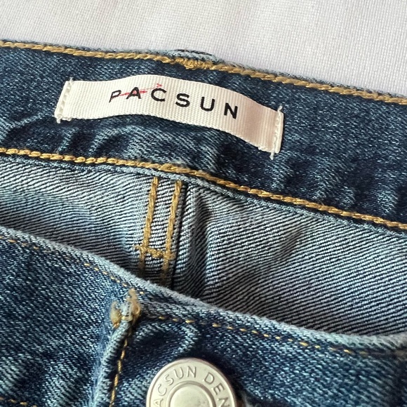 NEW Pac Sun Jeans Mens 32 X 32 Blue Denim Stacked Skinny Stretch Distressed Pant - Picture 7 of 10